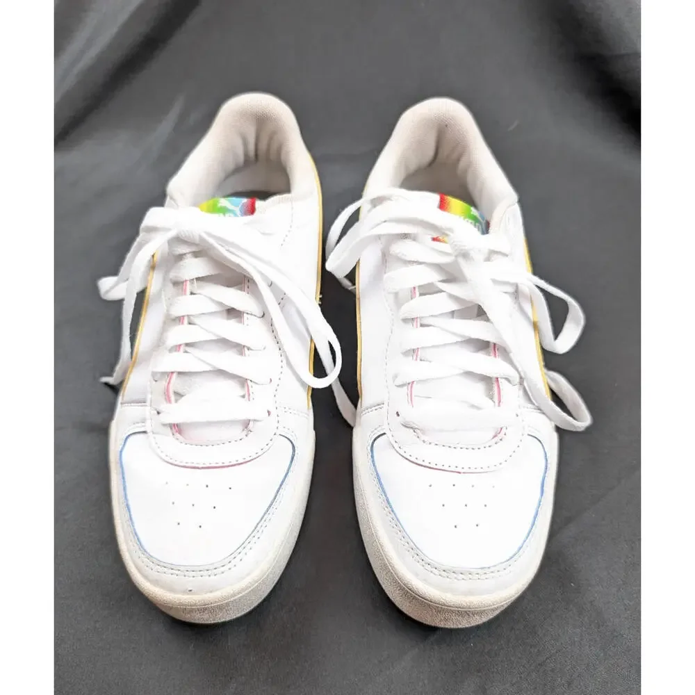 Puma 6.5 Women's / 5 Girls Shoes White w Rainbow Tag and Stripes